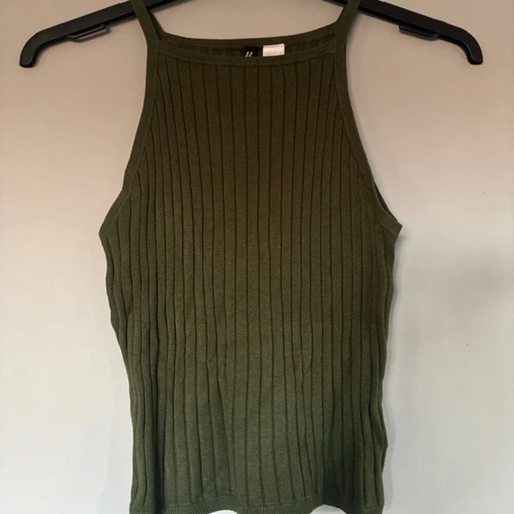 H&M Ribbed Sleeveless Tank Top – Olive Green – Size M